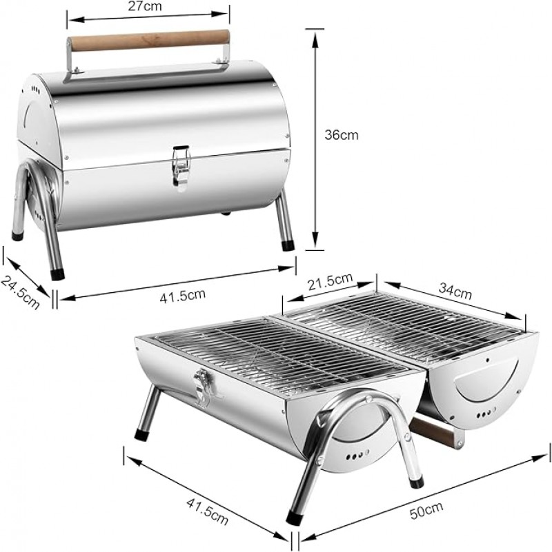 Klappgrill Holzkohlegrill BBQ Grill doppelte Grillfläche 34 x 21,5 cm Tischgrill – 2