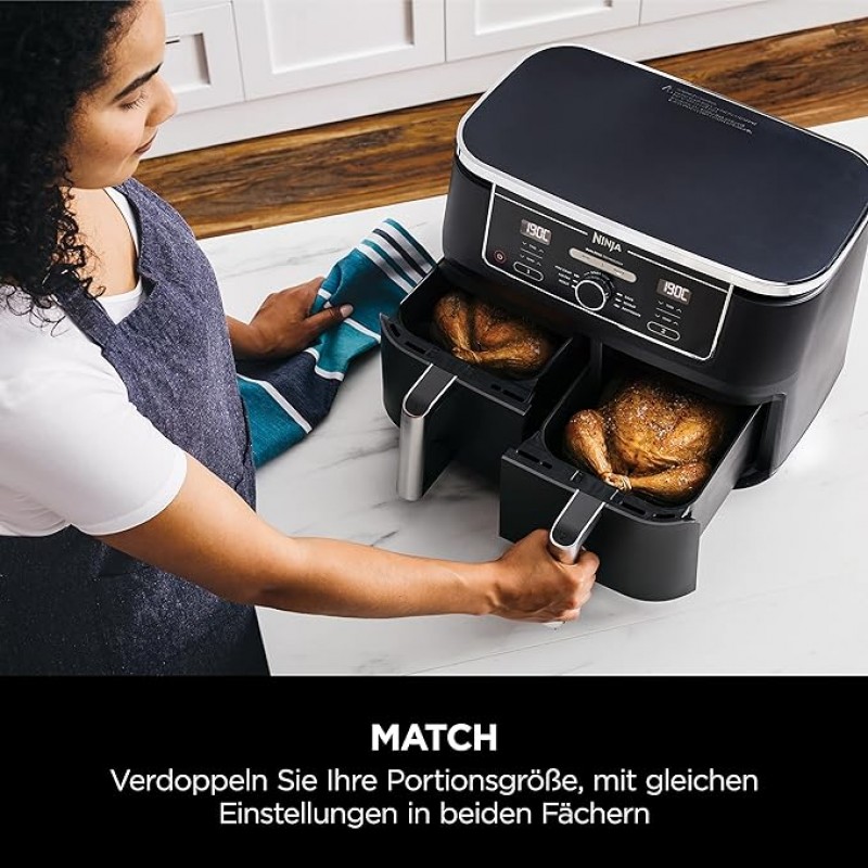 Heißluftfritteuse 2 große Frittierfächer 6 Funktionen 2 unabhängige Garzonen 9,5 Liter Fritteuse – 2
