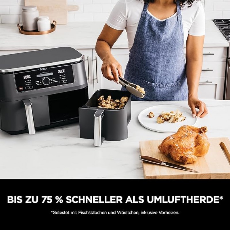 Heißluftfritteuse 2 große Frittierfächer 6 Funktionen 2 unabhängige Garzonen 9,5 Liter Fritteuse – 3