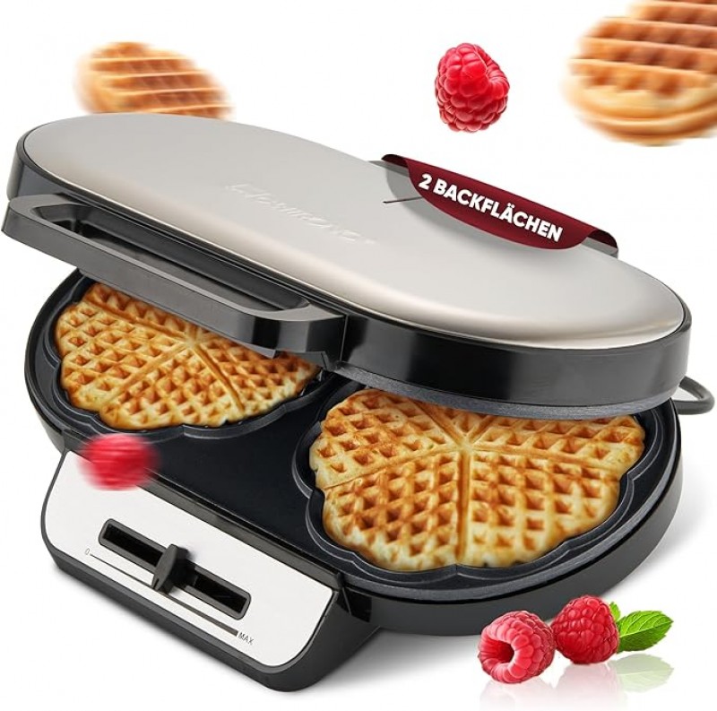 Waffeleisen mit 2 antihaftbeschichteten Backflächen Waffeleisen Herzform stufenlos einstellbarer 