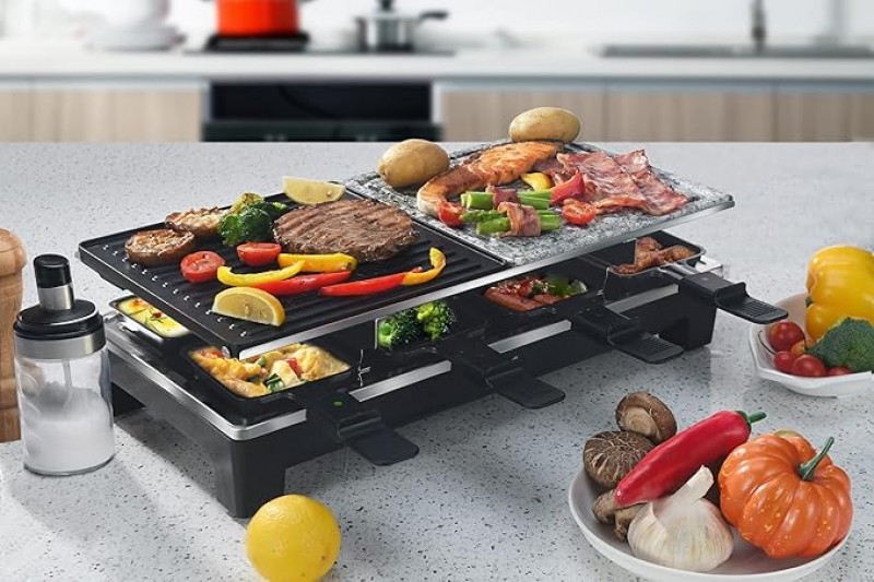 Raclette Grill Pfannkuchen Crepes Kochstein 4-in-1 für 8 Personen Antihaftbeschichtung 1500 Watt – 3