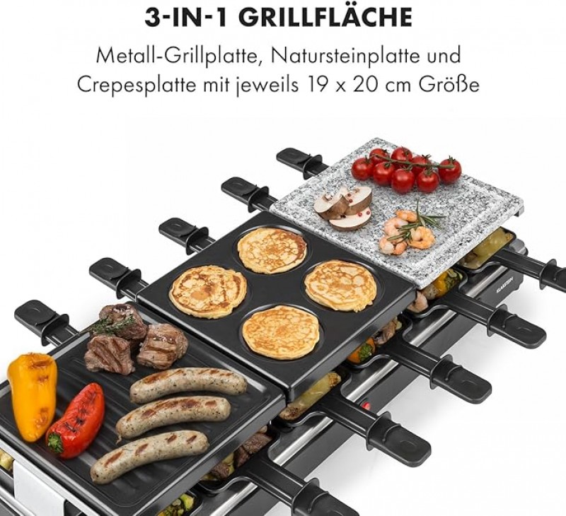 Raclettegrill &amp; Fondue Fondulette XL Crêpe-Platte 3 in 1 1650 Watt Grill Metall / Naturstein / 3 sep – 2