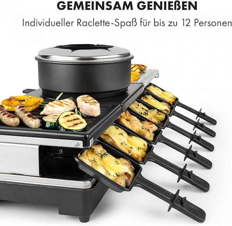 Raclettegrill &amp; Fondue Fondulette XL Crêpe-Platte 3 in 1 1650 Watt Grill Metall / Naturstein / 3 sep – 3