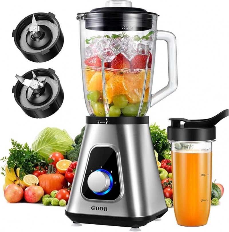 Campingmixer Standmixer 2-1 Smoothie Maker Hochleistungsmixer 1200 W Mixer mit 1,5L Glaskrug und 650