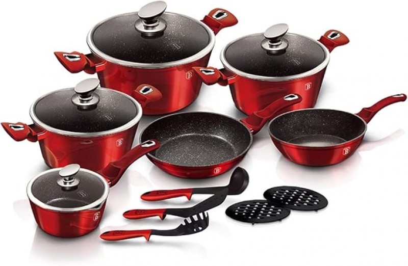 Kochgeschirr-Set Kochtopfset Küchenset Burgunderrot 15-teilig für Veranstaltungen Hochzeiten + Groß – 2