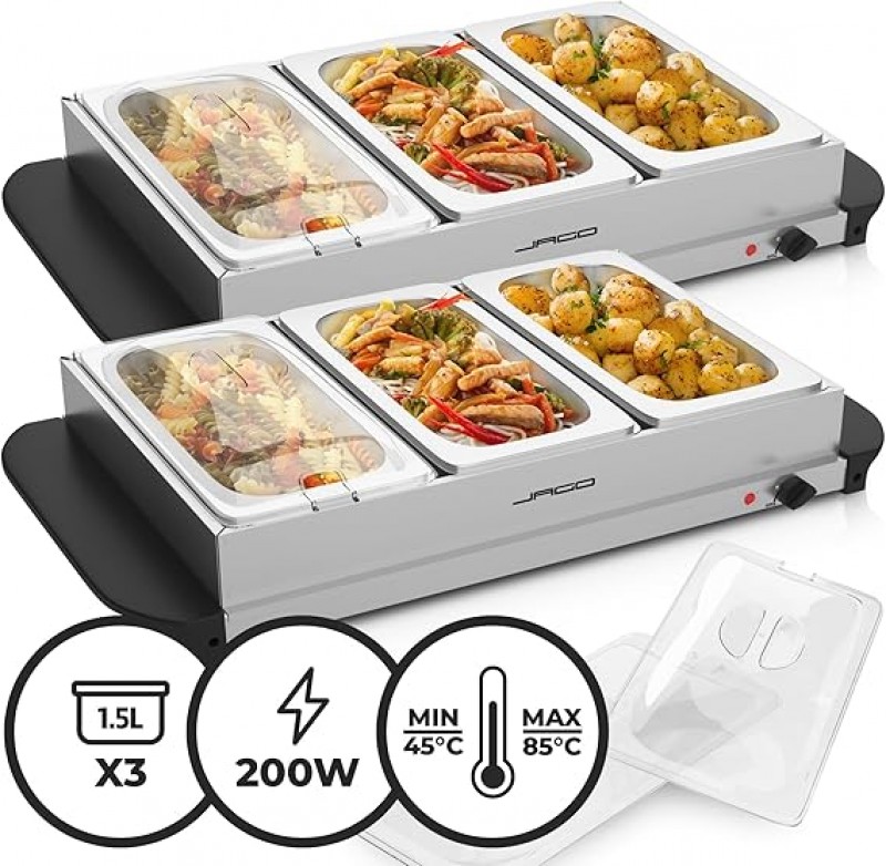 Buffetwärmer 2 Stück Speisenwärmer Warmhalteplatte 6 x 2,5 Liter 54,2 x 26 x 14 cm/Stück – 150 bis 3 – 2