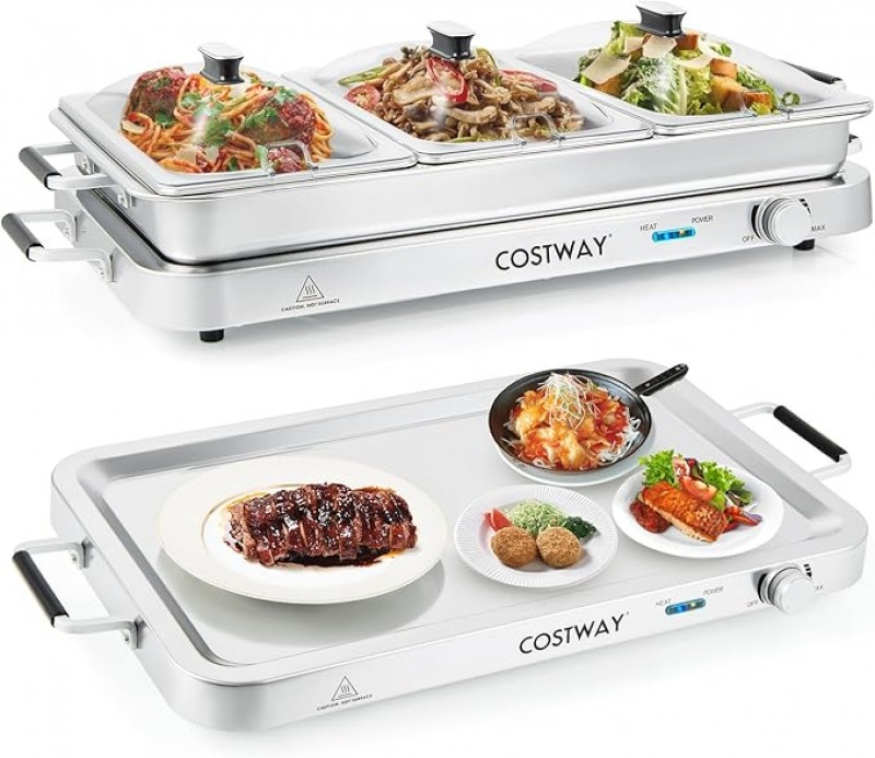 Warmhaltegerät 3 in 1 Warmhalteplatte Speisenwärmer Wärmebehälter Buffetwärmer elektrisch 9 L mit Te