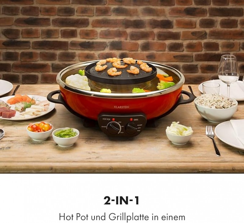 Hot Pot Grillplatte Volumen: 5 Liter Hot Pot: 1350 Watt / 38 cm Durchmesser Grillplatte: 600 Watt /  – 2