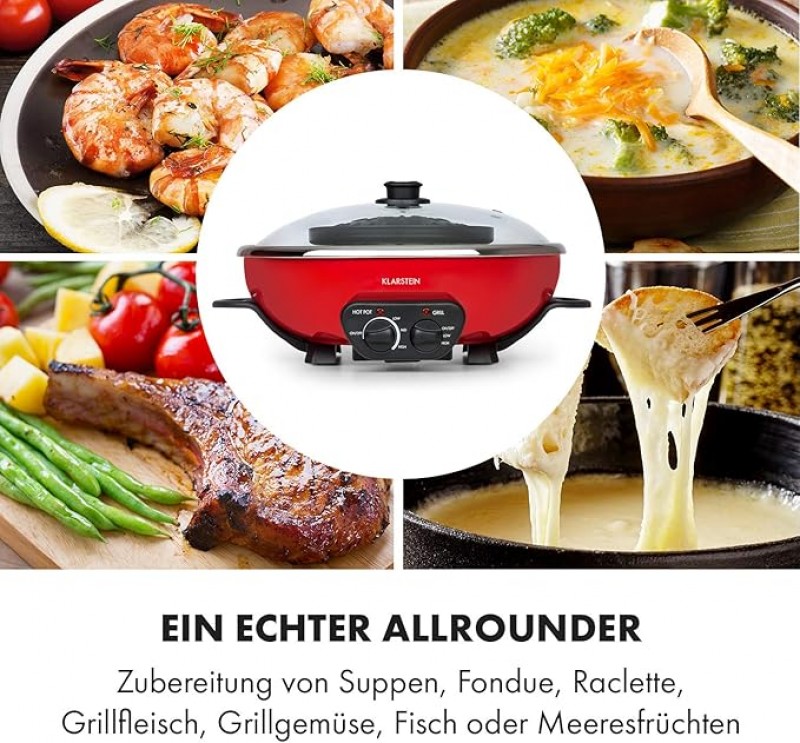 Hot Pot Grillplatte Volumen: 5 Liter Hot Pot: 1350 Watt / 38 cm Durchmesser Grillplatte: 600 Watt /  – 4