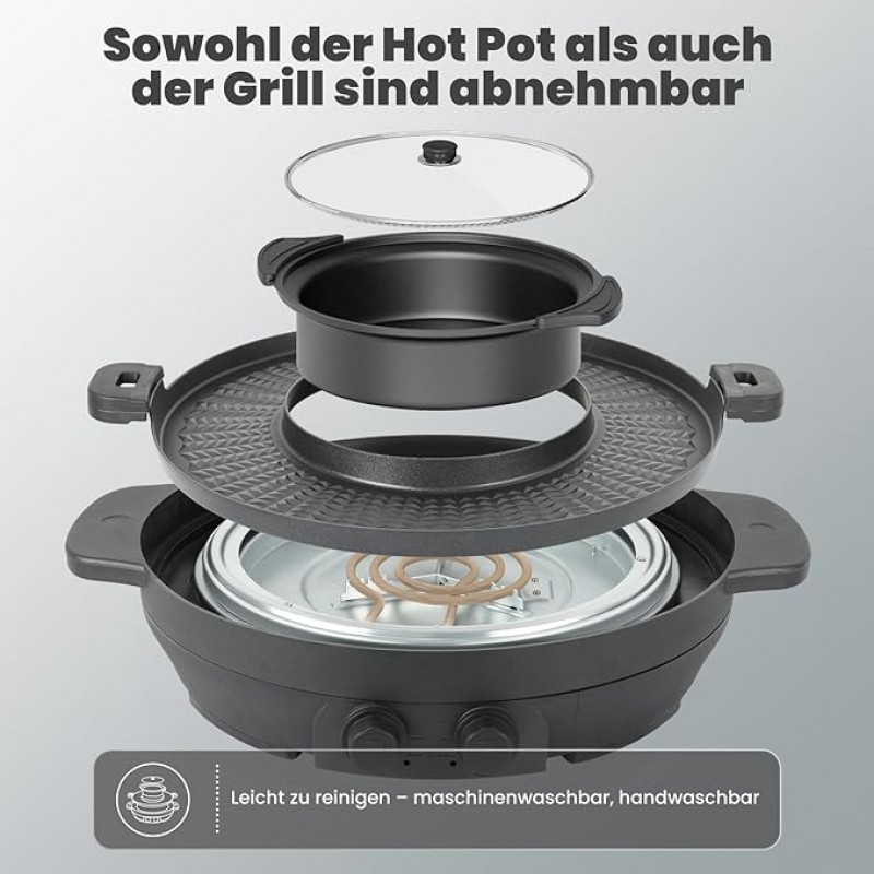 Elektrischer Hot Pot 2-in-1 Hotpot Topf und Raclette Grill Pfanne und Suppentopf abnehmbar rauchfrei – 2