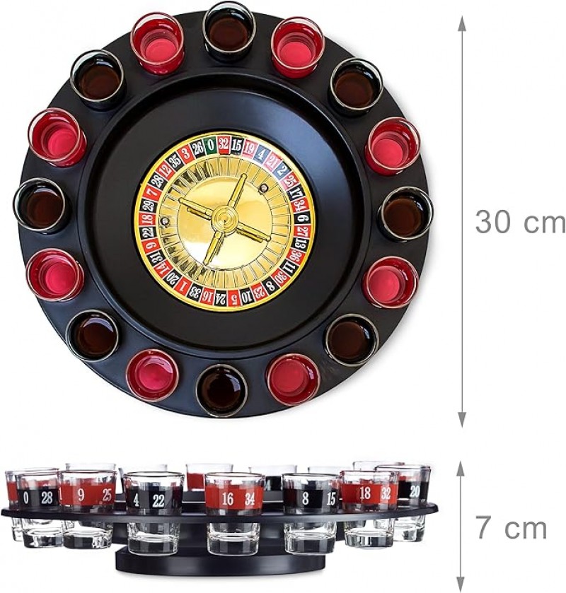 Roulette Trinkspiel Partyspiel mit Drehrad 2 – 8 Spieler 16 Schnapsgläser & 2 Kugeln Roulettespiel – 3