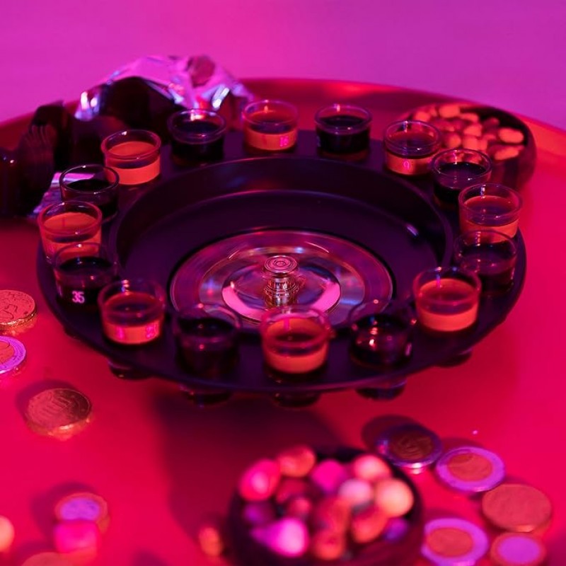 Roulette Trinkspiel Partyspiel mit Drehrad 2 – 8 Spieler 16 Schnapsgläser & 2 Kugeln Roulettespiel – 4