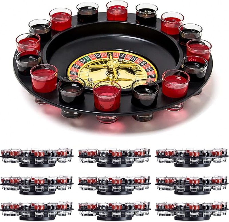 Roulette Trinkspiel Partyspiel mit Drehrad 2 – 8 Spieler 16 Schnapsgläser &amp; 2 Kugeln Roulettespiel 