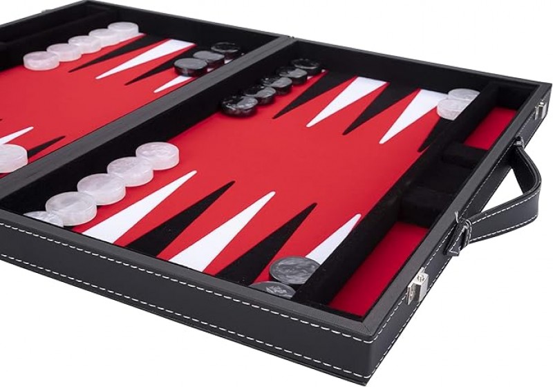 Backgammon 38 cm Luxus hochwertige Materialien Kunstleder spezielle Filzeinlage Perlmuttwürfel und T – 2