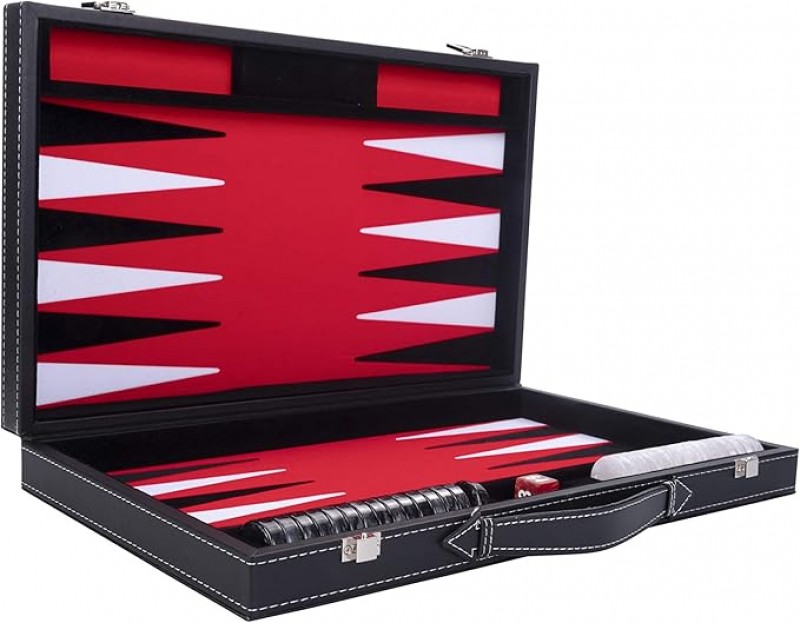 Backgammon 38 cm Luxus hochwertige Materialien Kunstleder spezielle Filzeinlage Perlmuttwürfel und T – 3