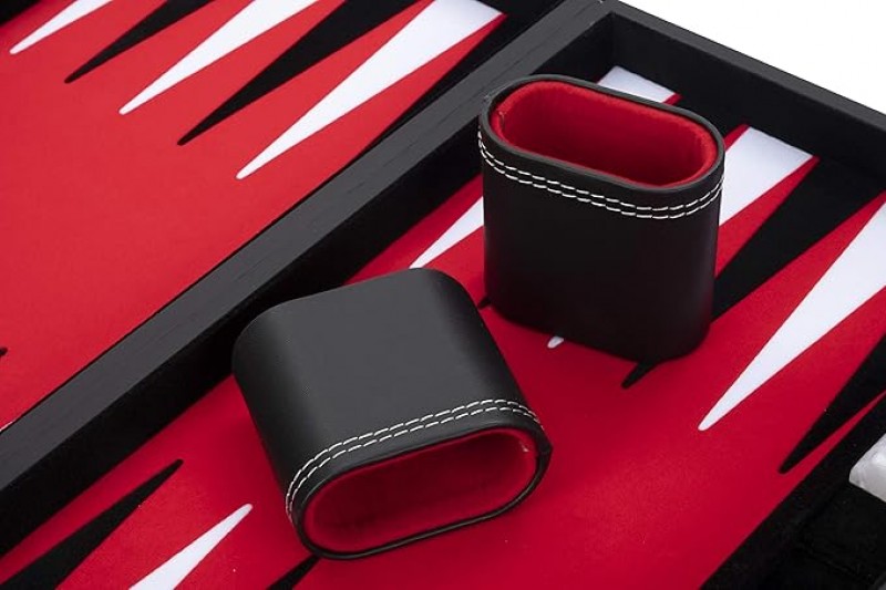 Backgammon 38 cm Luxus hochwertige Materialien Kunstleder spezielle Filzeinlage Perlmuttwürfel und T – 4