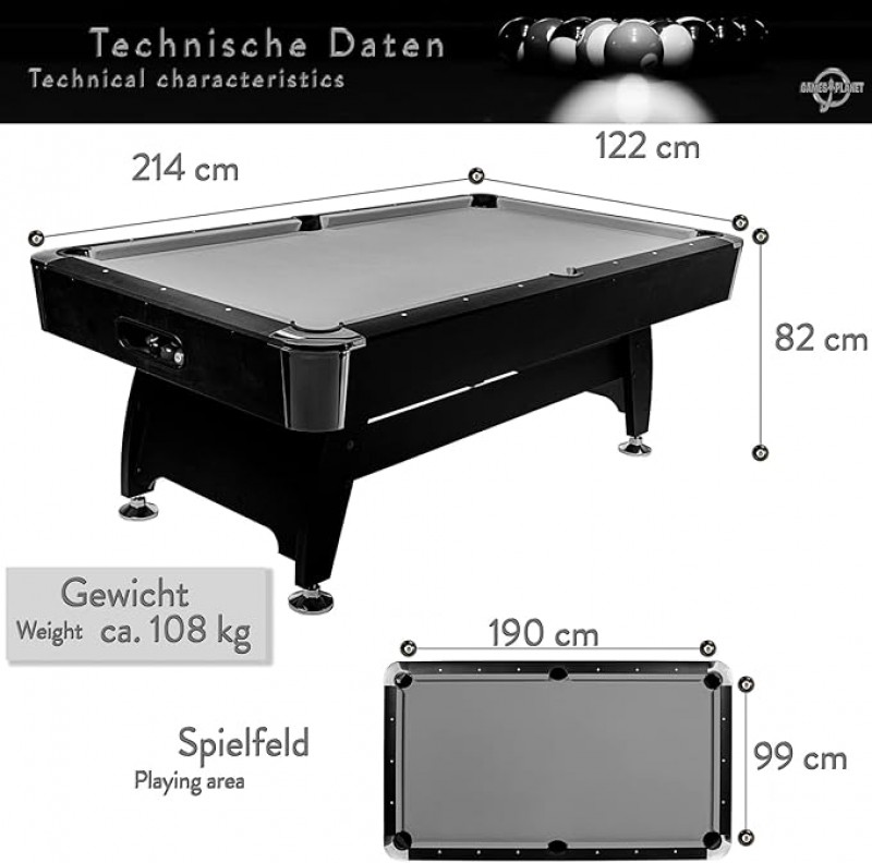 Billardtisch Premium 214 x 122 x 82 cm + Zubehör Profibillard – Billard mieten – 3
