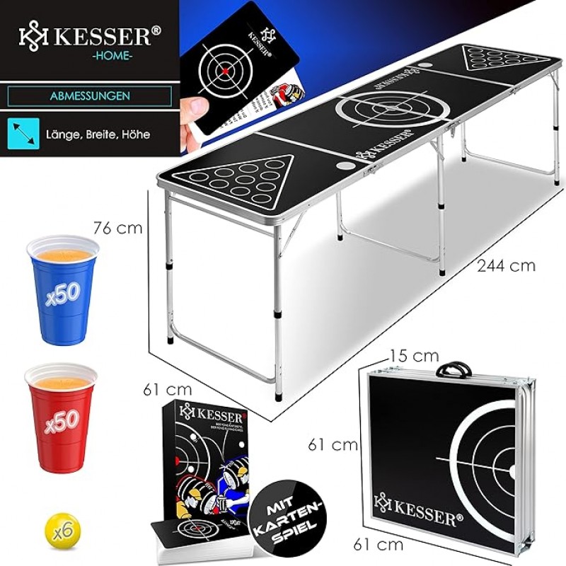 Bier Pong Beer Pong Tisch Set mit Kartenspiel Trinkspiel LED Action inkl. 100 Becher 6 Bälle + Regel – 5