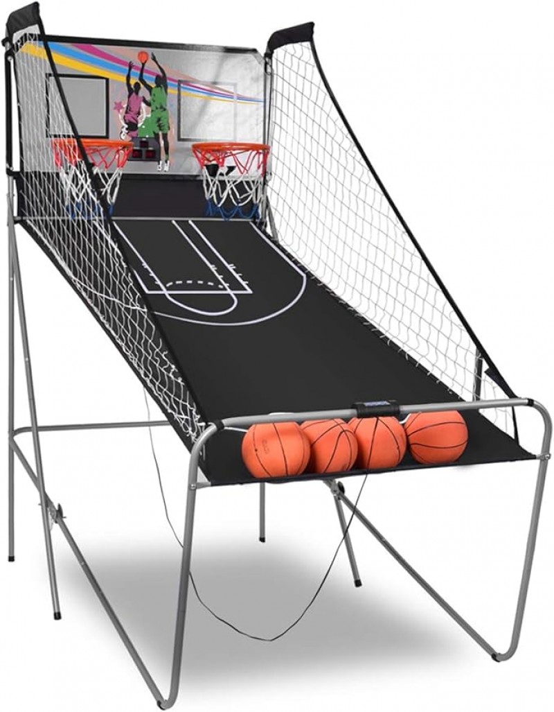 Basketballspiel 2er Basketballautomat Wurfmaschine elektrischer Basketballständer faltbar 4 Bälle 8 