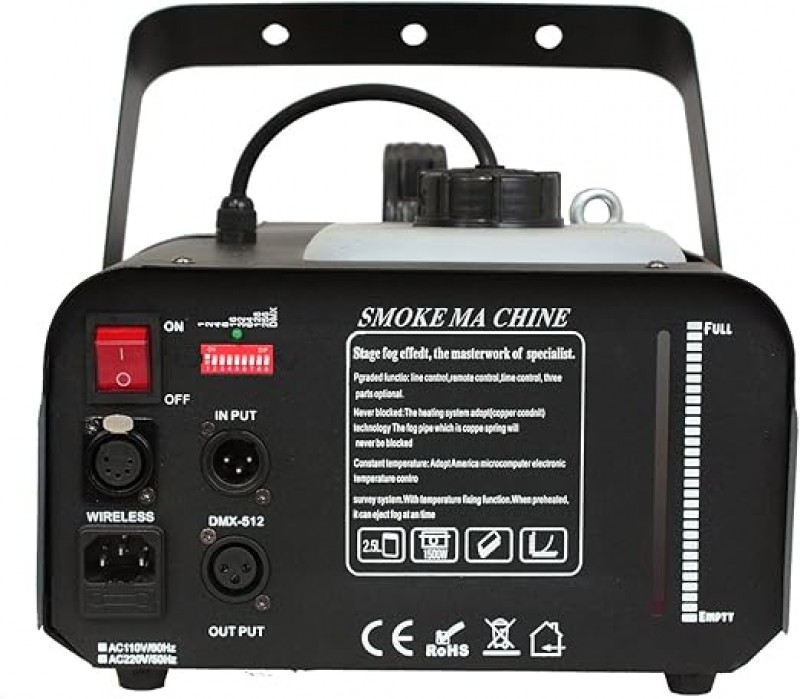 Professionelle 1500 W Nebelmaschine 2,3 L Tank programmierbar mit DMX und Fernsteuerung – Schwarz – 3