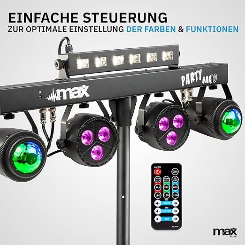 Discolicht Partylicht, Bühnenlicht-Set mit Stativ, DJ-Licht, Lichteffekte musikgesteuert, DMX, 2 Jel – 4