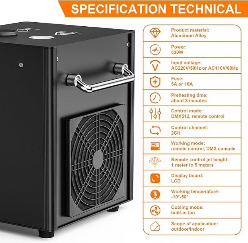 2 Stück Pyrotechnikmaschinen bis 5 m Feuerwerk Schwarz 2 PC 530 W DMX Cold Spark Maschine im Flightc – 4
