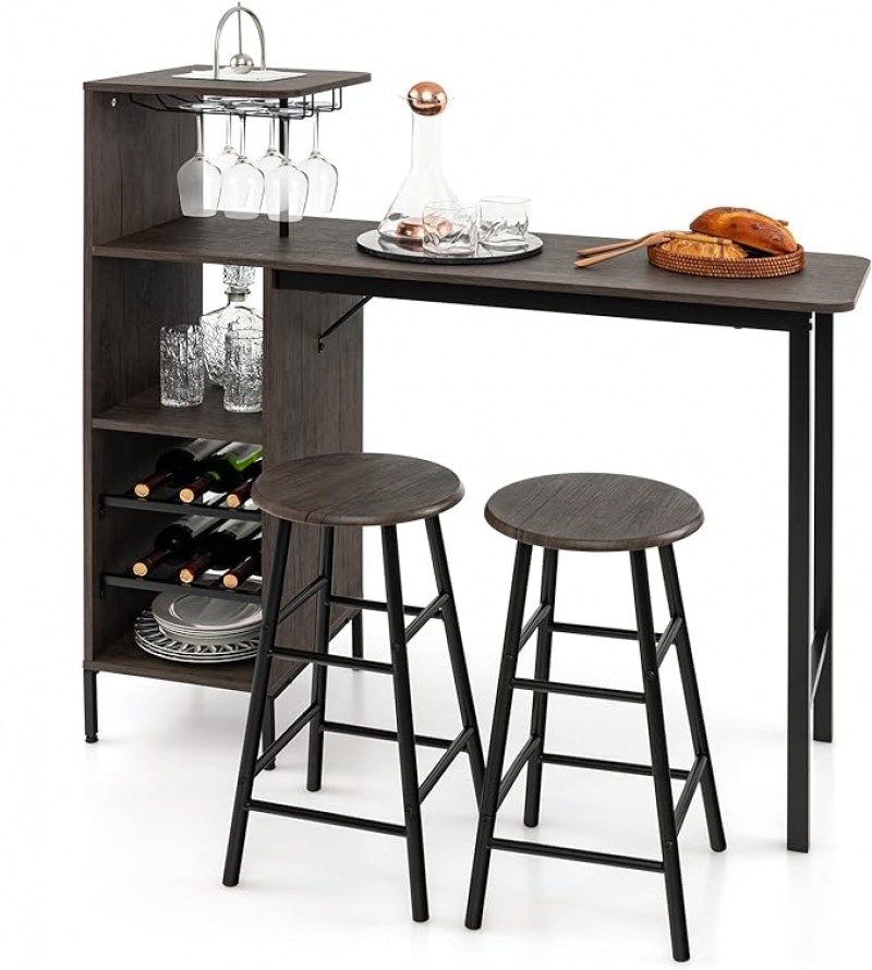 Stehtisch mit Barhocker-Set 4-Personen Stehtisch-Set mit Haltern für Weingläser und Flaschen Gästeth