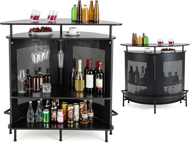 Theke Bar Empfang Stehtisch Messetheke mit offener Ablage & Getränkehaltern Weintisch mit 4 Ebenen T – 2
