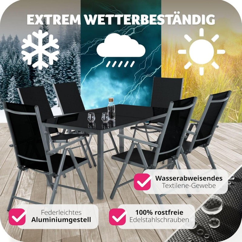 Essgruppe Aluminium Klappstühle Esstisch Messemöbel Lounge Set mit 6 x Stühlen und 1 x Glastisch Set – Thumbnail 6