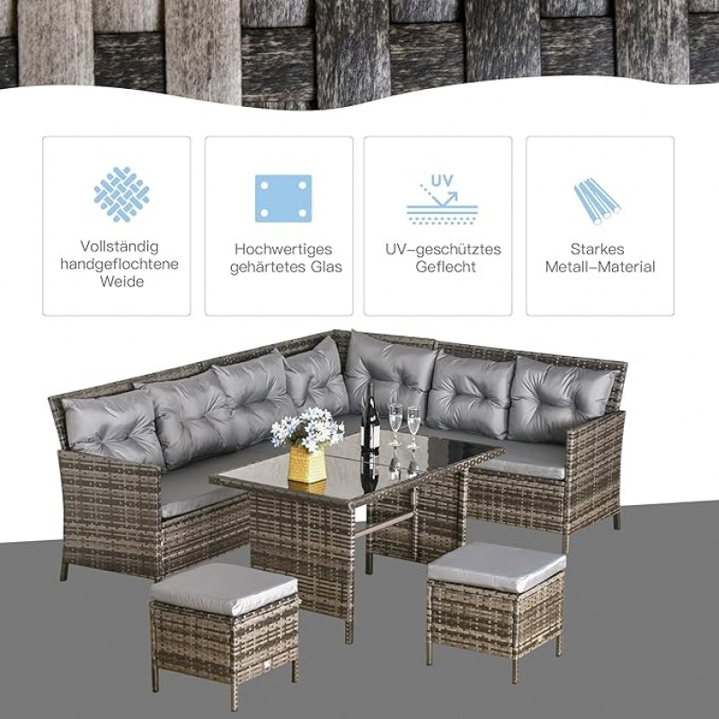 Couchgarnitur 6-tlg. Messemöbel Set Messegarnitur Lounge Polyrattan Grau 9 Sitzer – 3