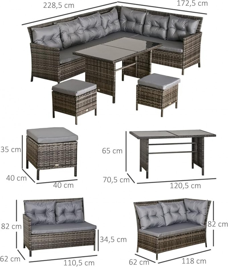 Couchgarnitur 6-tlg. Messemöbel Set Messegarnitur Lounge Polyrattan Grau 9 Sitzer – 4