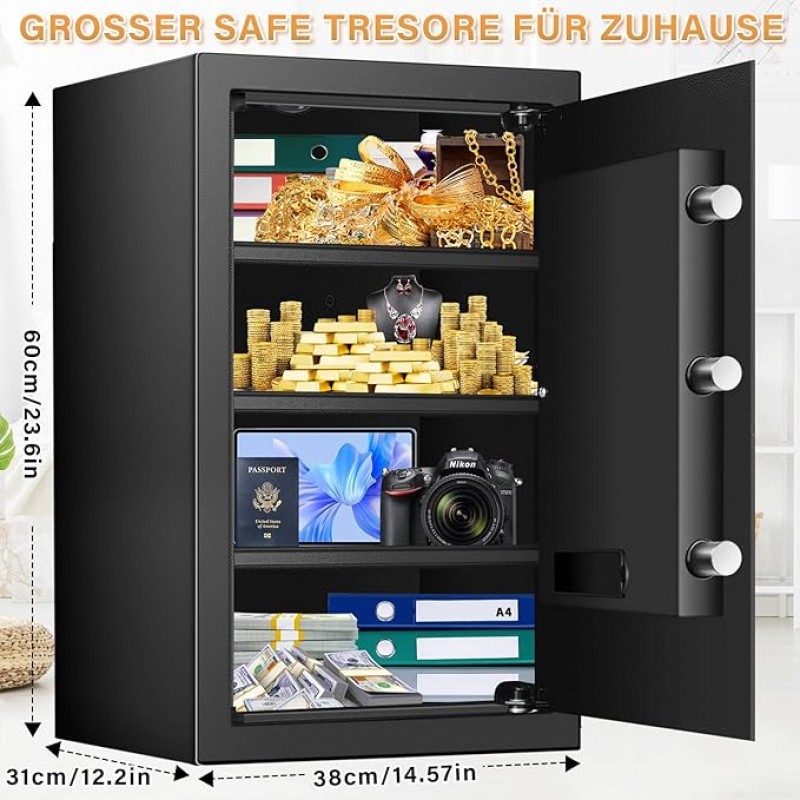 Geldtresor 75 L großer Tresor Messetresor feuerfest digitaler Safe mit Zahlenschloss DREI herausnehm – 2