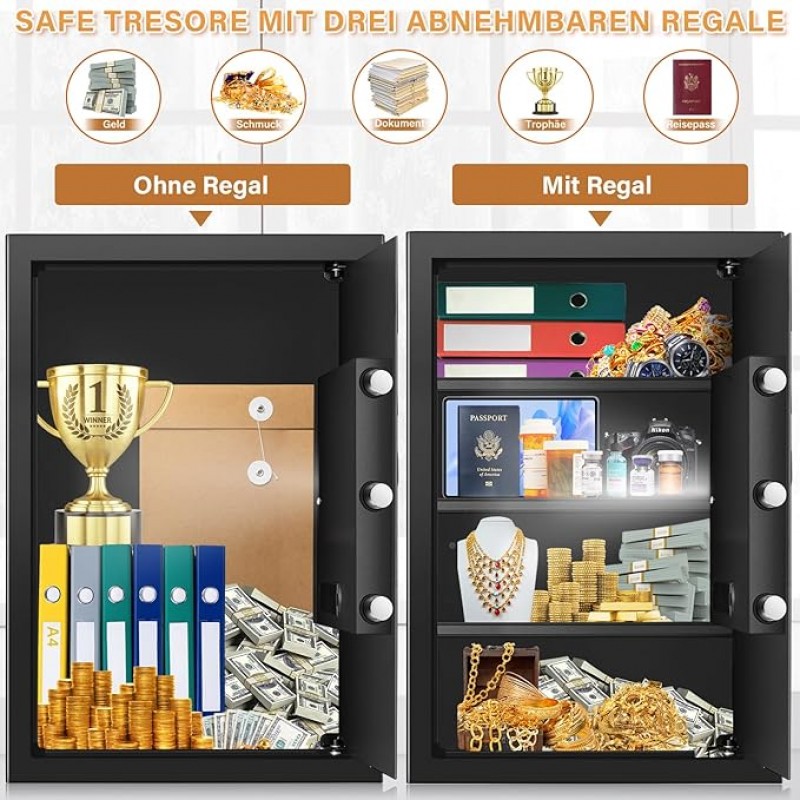 Geldtresor 75 L großer Tresor Messetresor feuerfest digitaler Safe mit Zahlenschloss DREI herausnehm – 4