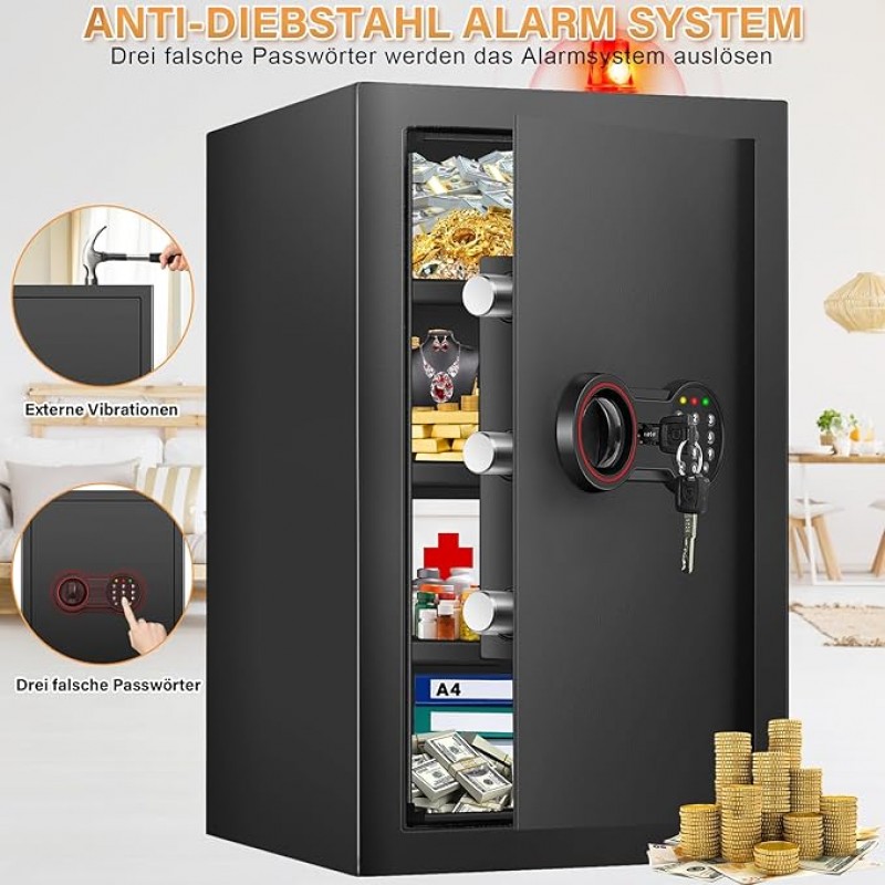 Geldtresor 75 L großer Tresor Messetresor feuerfest digitaler Safe mit Zahlenschloss DREI herausnehm – 5