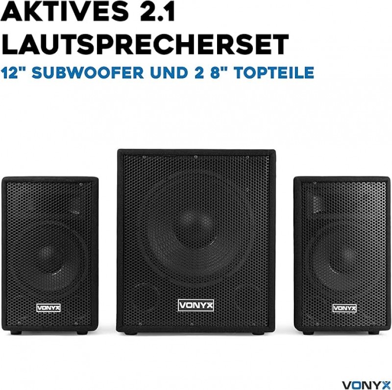 PA-Anlage komplett Musikanlage Komplettset 1 x Aktiv-Subwoofer 2 x Passiv-Hochtöner inkl. Lautsprech – 2