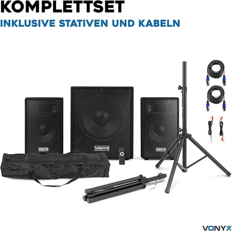 PA-Anlage komplett Musikanlage Komplettset 1 x Aktiv-Subwoofer 2 x Passiv-Hochtöner inkl. Lautsprech – 3