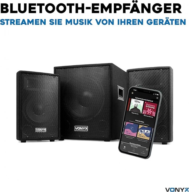 PA-Anlage komplett Musikanlage Komplettset 1 x Aktiv-Subwoofer 2 x Passiv-Hochtöner inkl. Lautsprech – 4