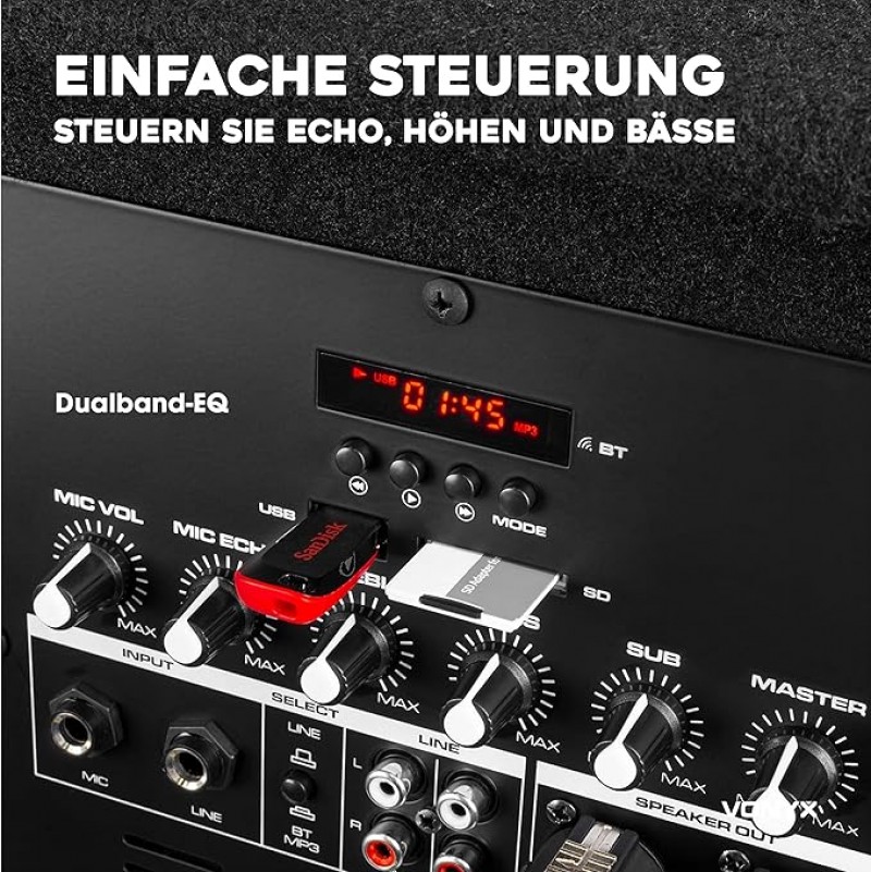 PA-Anlage komplett Musikanlage Komplettset 1 x Aktiv-Subwoofer 2 x Passiv-Hochtöner inkl. Lautsprech – 5