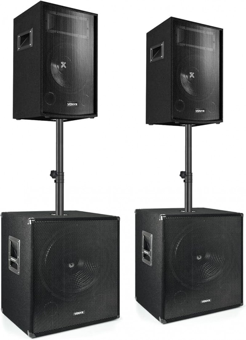 PA-Lautsprecher-Set passive Musikboxen DJ-Equipment 1700 Watt 2 x Subwoofer 2 x Topteile 2 x Bi-Amp-