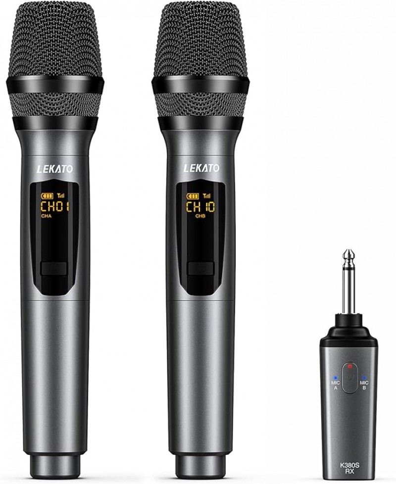 Kabelloses Funk Mikrofon 30 Stunden Laufzeit Karaoke wiederaufladbar Dual-Handmikrofon aus Metall