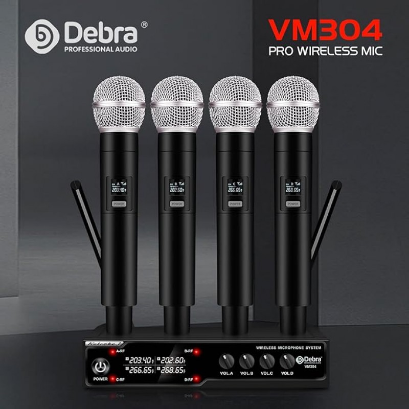 Funkmikrofon 4er Set kabellos VHF 4-Kanal-Funkmikrofonsystem mit 4 x Handmikrofon XLR-Schnittstelle – 2