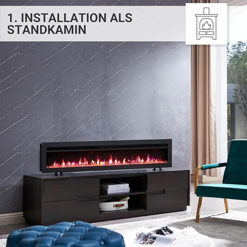Flammenkamin Standkamin Elektrokamin Heizung mit 3D-Flammeneffekt Elektroheizung 1800 W 127 cm Kamin