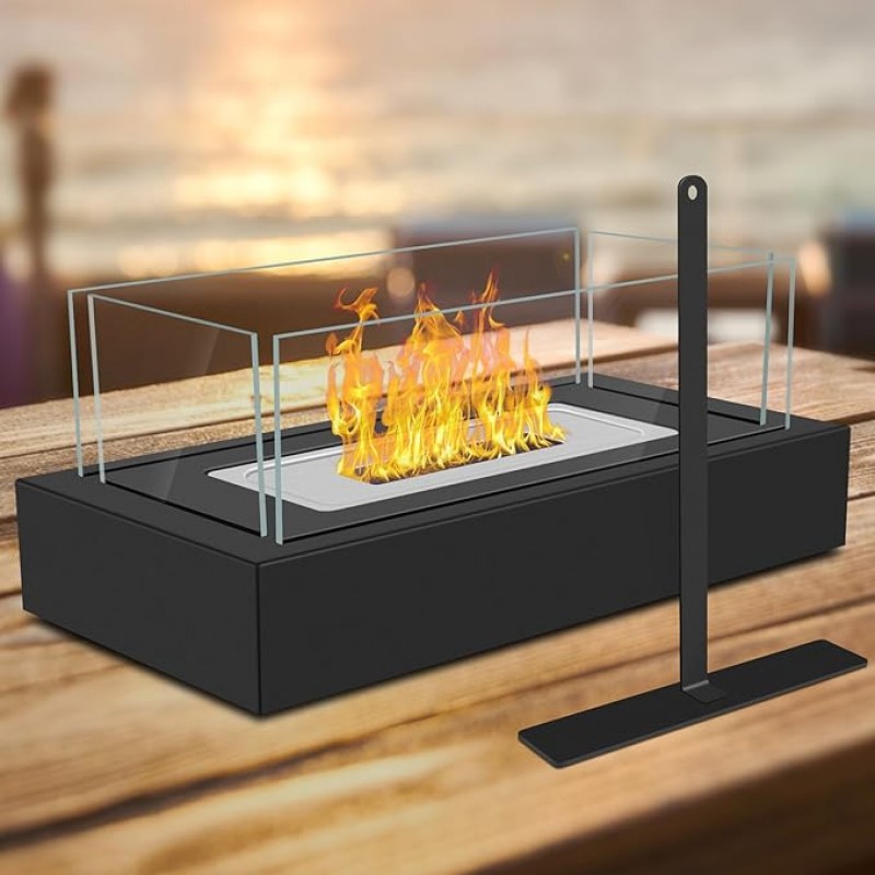 Tischfeuerstelle Tischkamin Ethanol für Indoor &amp; Outdoor Kamin mit 4-seitigem Glas Bioethanol Lagerf