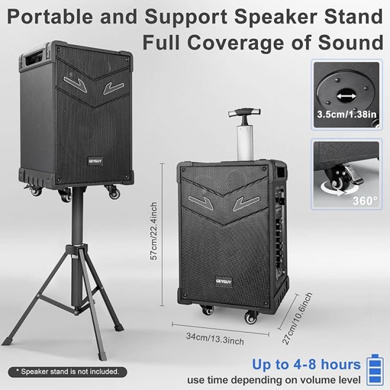 PA Anlage System 3-Wege-Außenlautsprecher-Karaoke-Maschine wiederaufladbares tragbares Bluetooth 5.0 – Thumbnail 6