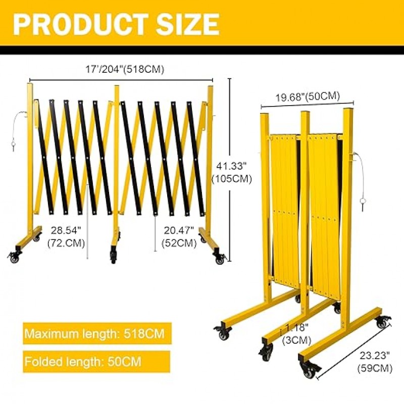 Scherengitter Stahlgitter ausziehbar Indoor Outdoor 5,18 m gelbes und schwarzes Absperrgitter mobile – 3