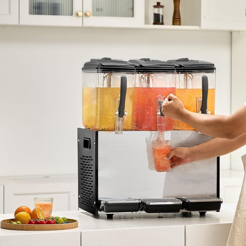 Getränkespender 3er mit eigener Kühlung 3 Tanks Saftspender 12L (pro Tank) 370W Edelstahl Eistee-Get – Thumbnail 7