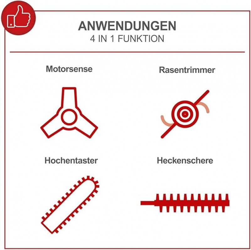 Benzin-Multigartengerät Rasentrimmer Freischneider Heckenschere Langastschneider Hochentaster Ketten – Thumbnail 6