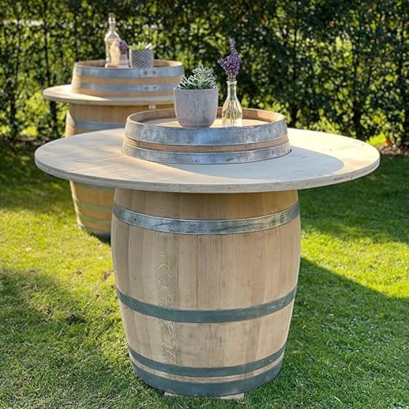 Weinfass Stehtisch Deluxe 225 Liter breiter Ring Natur Höhe 95 cm Gewicht 65 kg