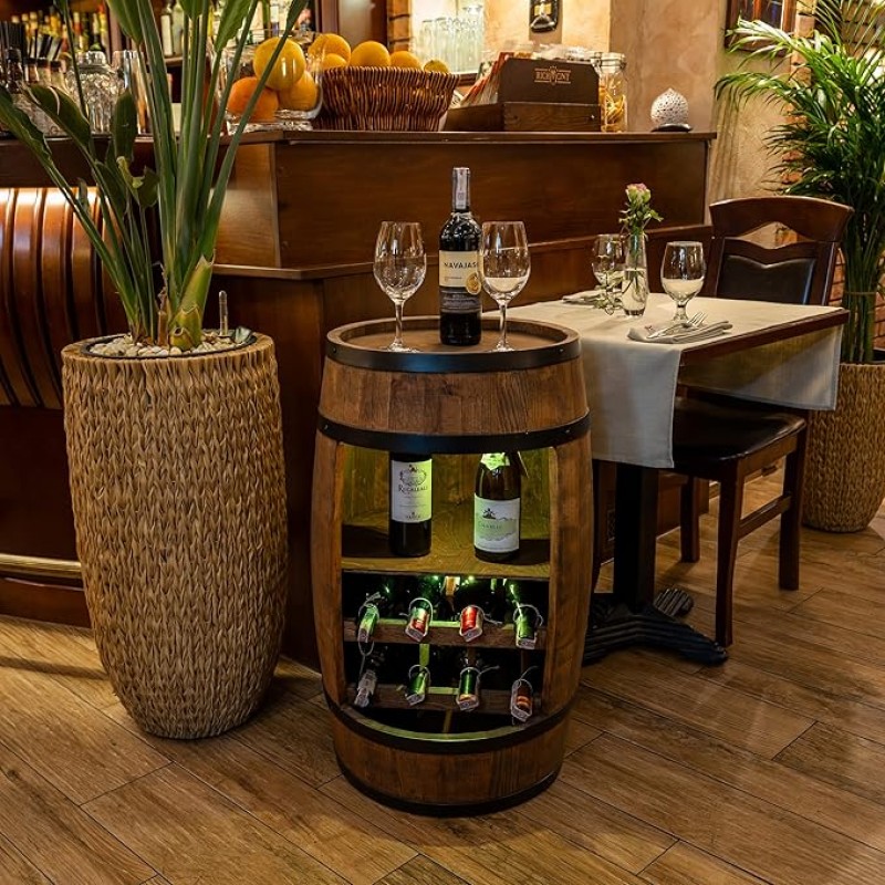Whiskyfass Stehtisch Weinregal Weinschrank Mini Bar Alkohol Schrank mit LED – Weinfass Fass bar Wein