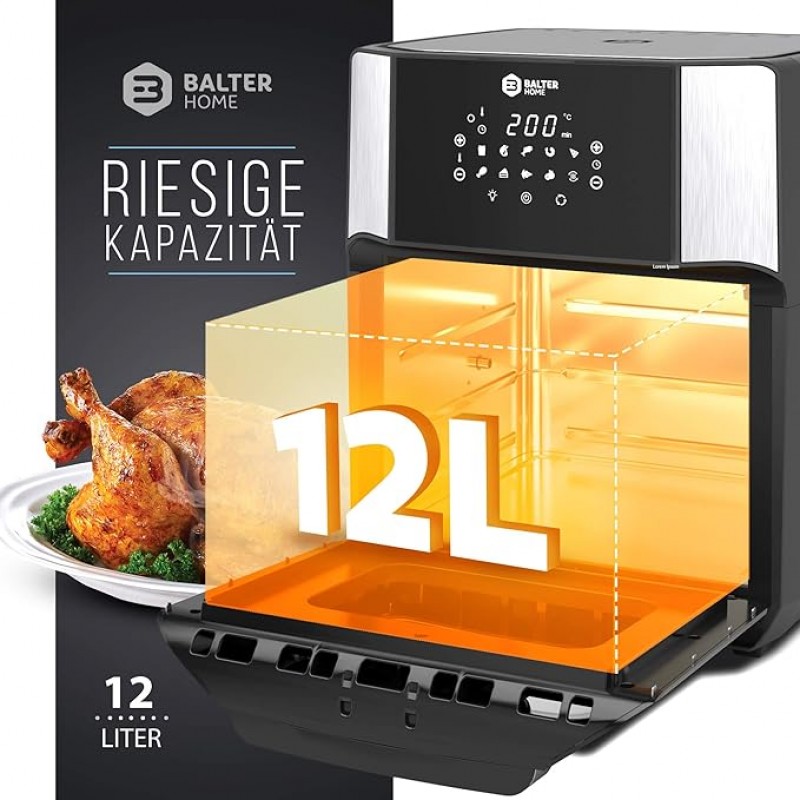Heißluftfritteuse Fritteuse 12 Liter Mini Backofen Dörrautomat Funktion LCD Display 10 Programme – Thumbnail 6